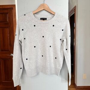 Banana Republic Italian Merino Blend Gray with Navy Hearts Sweater